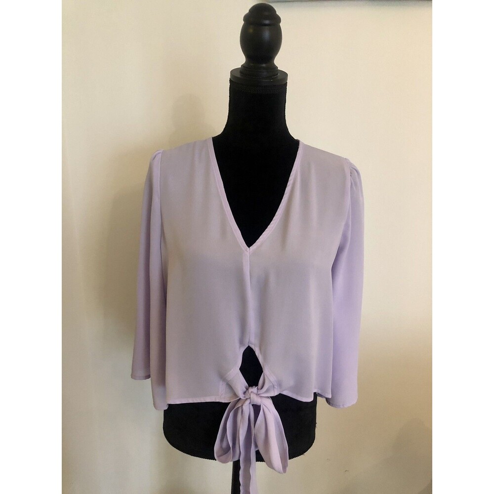 Shein Purple 3/4 Bell Sleeve Tie Crop Blouse Size Large NEW - Picture 2 of 5